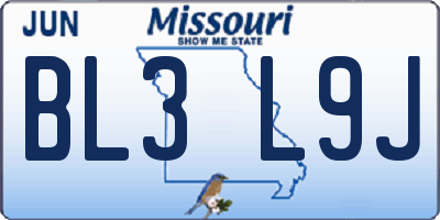 MO license plate BL3L9J