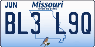 MO license plate BL3L9Q