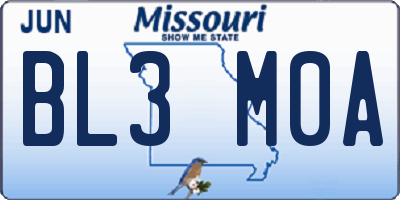 MO license plate BL3M0A