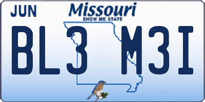 MO license plate BL3M3I