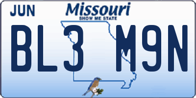 MO license plate BL3M9N