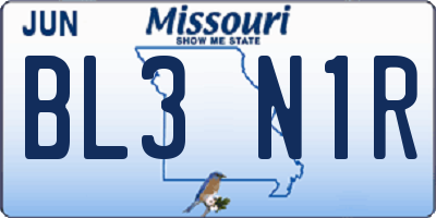 MO license plate BL3N1R