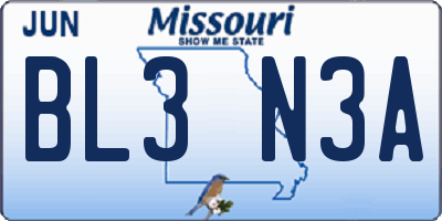 MO license plate BL3N3A