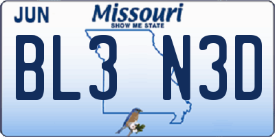 MO license plate BL3N3D