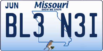 MO license plate BL3N3I