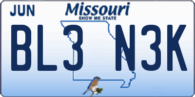 MO license plate BL3N3K