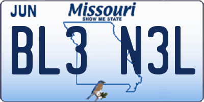 MO license plate BL3N3L