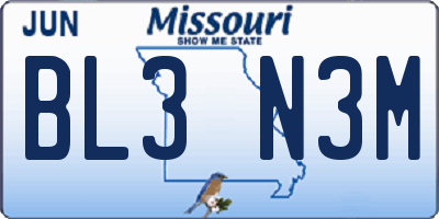 MO license plate BL3N3M