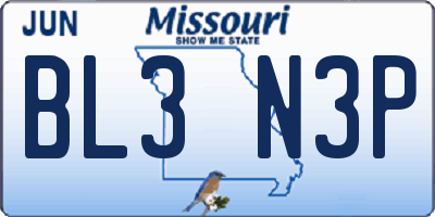 MO license plate BL3N3P