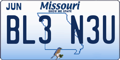 MO license plate BL3N3U