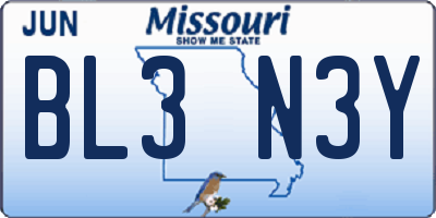 MO license plate BL3N3Y
