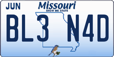 MO license plate BL3N4D