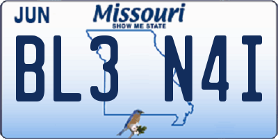 MO license plate BL3N4I