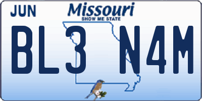 MO license plate BL3N4M