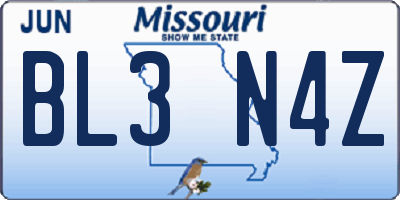 MO license plate BL3N4Z