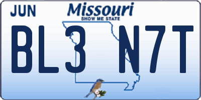 MO license plate BL3N7T