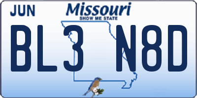 MO license plate BL3N8D