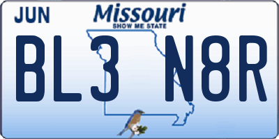MO license plate BL3N8R