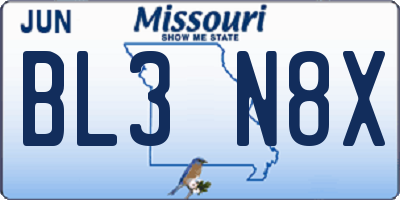 MO license plate BL3N8X