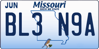 MO license plate BL3N9A