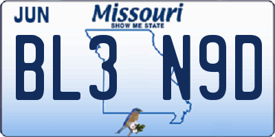 MO license plate BL3N9D