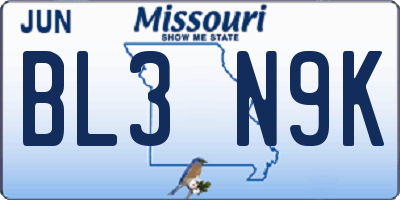 MO license plate BL3N9K