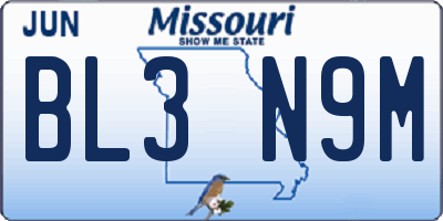 MO license plate BL3N9M
