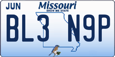 MO license plate BL3N9P