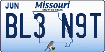 MO license plate BL3N9T