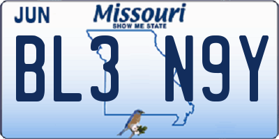 MO license plate BL3N9Y