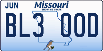 MO license plate BL3O0D