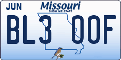 MO license plate BL3O0F