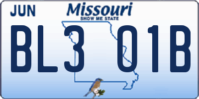 MO license plate BL3O1B