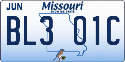 MO license plate BL3O1C