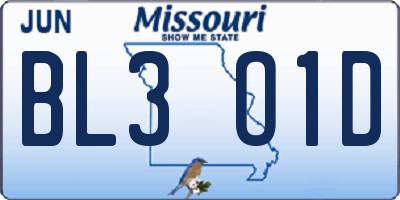 MO license plate BL3O1D