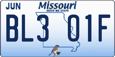 MO license plate BL3O1F