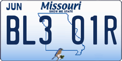 MO license plate BL3O1R