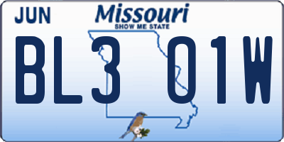 MO license plate BL3O1W