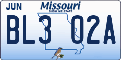 MO license plate BL3O2A