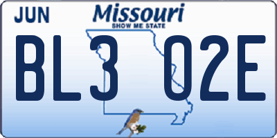 MO license plate BL3O2E