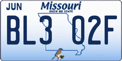 MO license plate BL3O2F