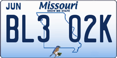 MO license plate BL3O2K