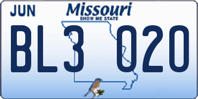 MO license plate BL3O2O