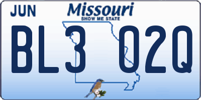 MO license plate BL3O2Q