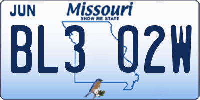 MO license plate BL3O2W