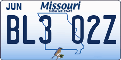 MO license plate BL3O2Z