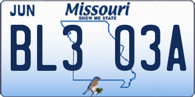 MO license plate BL3O3A