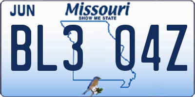 MO license plate BL3O4Z