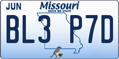 MO license plate BL3P7D