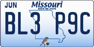 MO license plate BL3P9C